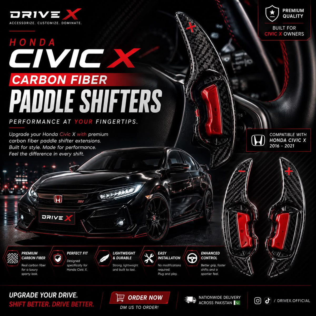 Honda Civic X Turbo Paddle Shifter Extension